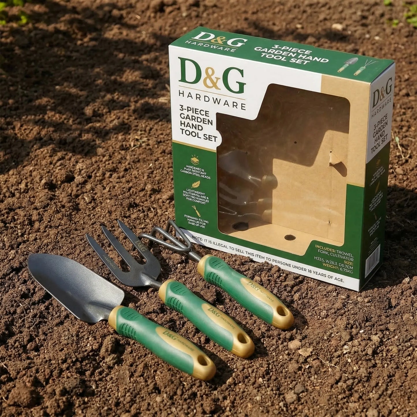 3-Piece Garden Hand Tool Set Trowel, Fork & Cultivato