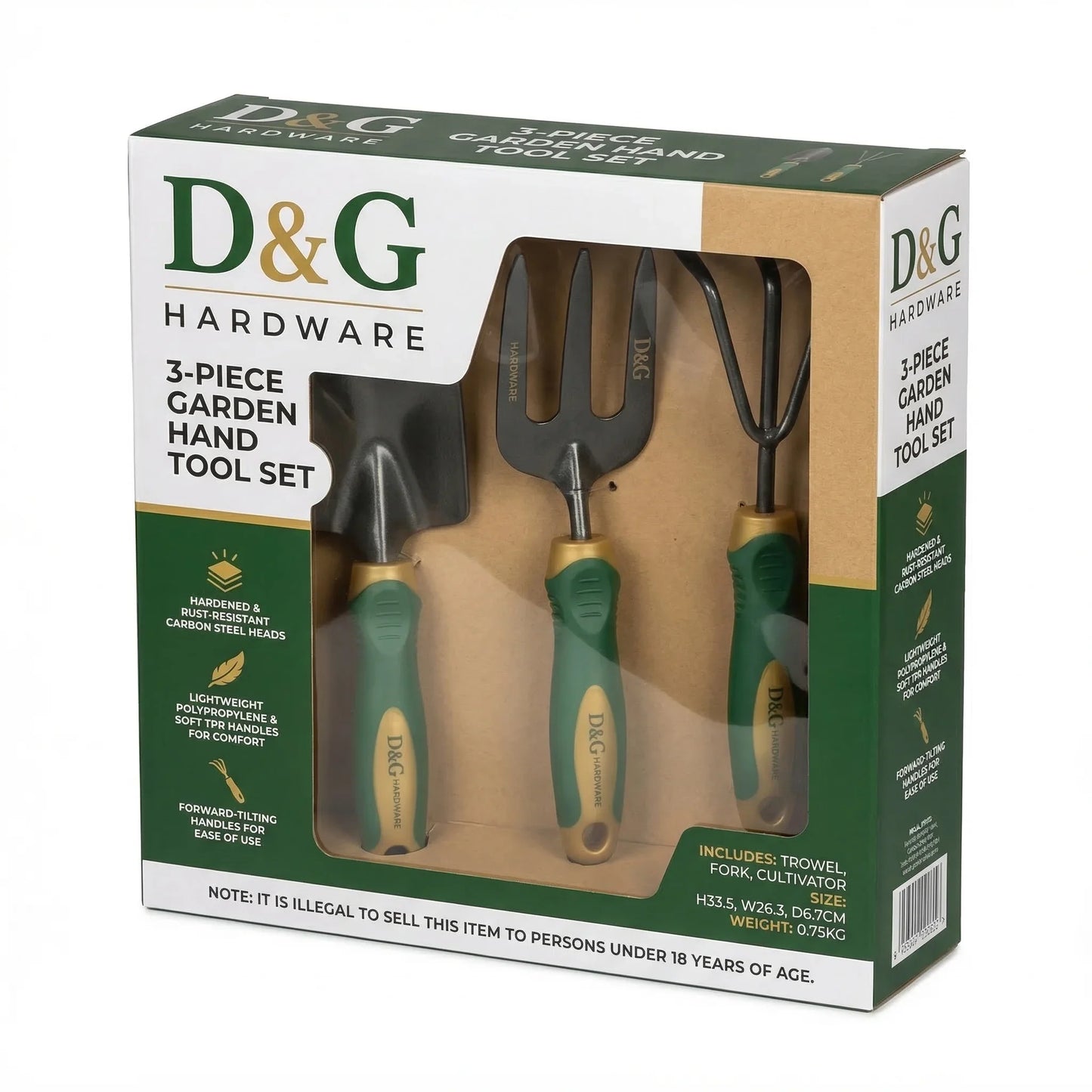 3-Piece Garden Hand Tool Set Trowel, Fork & Cultivato