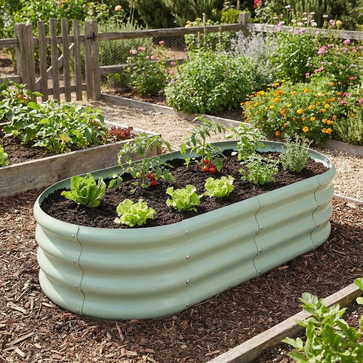 Galvanised Steel Circular Raised Garden Bed 120cm Heritage Green